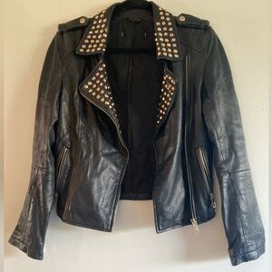Black Leather Jacket with Gold Studs